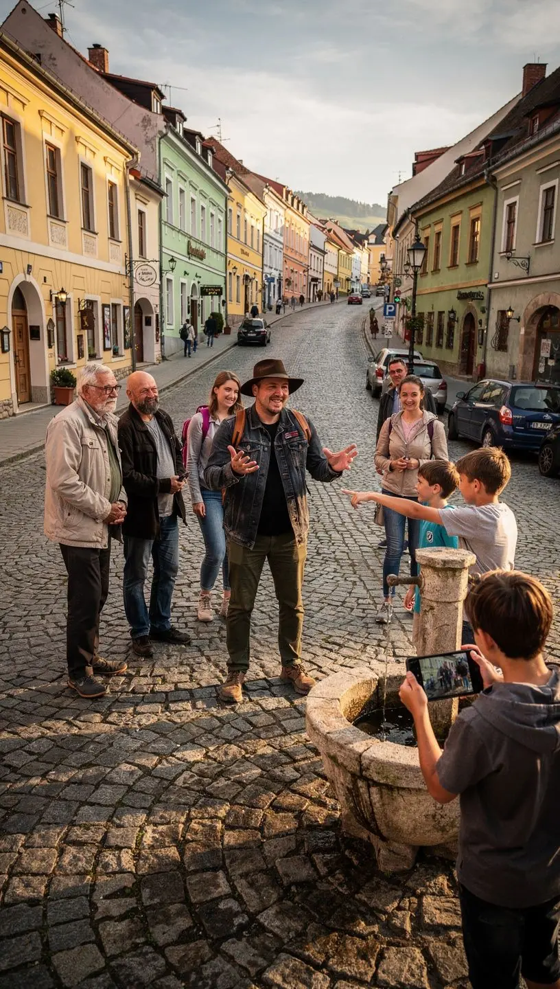 Visitors exploring the historic streets of Bratislava, surrounded by charming architecture and vibrant local culture.